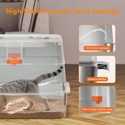 Smart 3-Speed Deodorization XXL Stainless Steel Cat Litter Box - Infrared Sensor, Extra Large Odor Control Litter Box for Large Cats & Multi-Cat Households 135° Flip-Top Metal Cat Litter Box - Grey