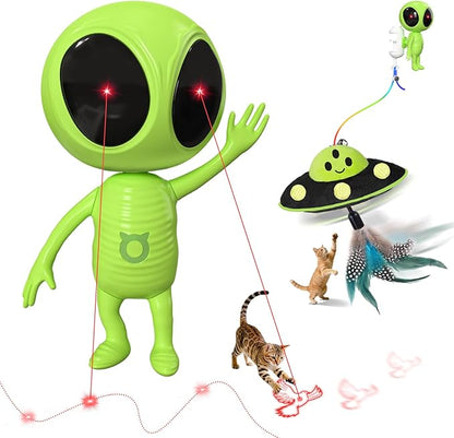 Cat Laser Toy, 2-in-1 Interactive Cat Toys with Dual Laser & Catnip Dangler, Smart Motion-Activated Random Trajectory, 4 Speed Modes, Rechargeable, Quiet & Clamp Design for Bored Indoor Cats