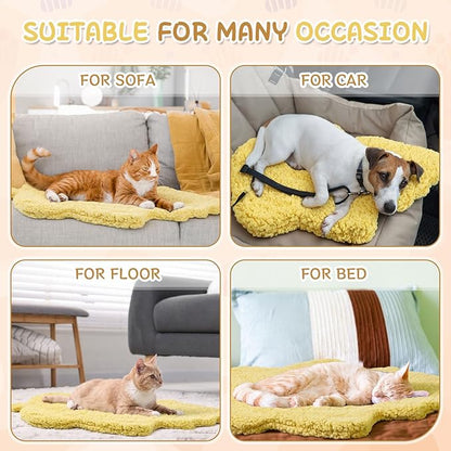 3 Pack Self Warming Pet Bed Leaf Shape Self Heating Cat Dog Mat Washable Thermal Sleeping Pad for Indoor Outdoor Hedgehog, Bunny, Sugar Glider, Rat, Chinchilla(Light Yellow,Medium-18 x24)