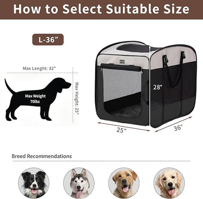 DONORO Dog Kennels and Crates for Medium Dogs, Portable Pop Up Indoor Pet Cage with Sturdy Wire Frame, Collapsible Travel Crate Soft Sided Cat Bag Escape Proof (Black, 36.0" L x 23.0" W x 28.0" H)