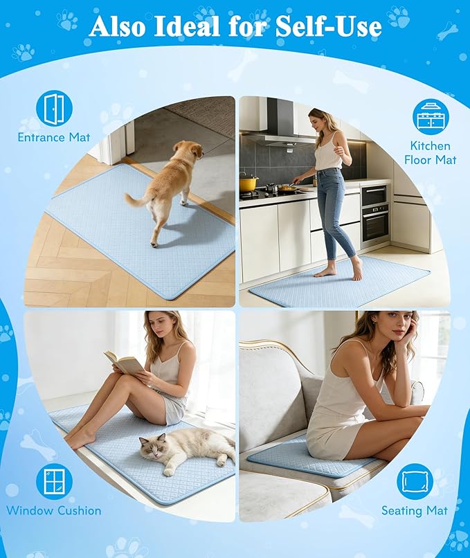 Upgraded Dog Cooling Mat for Medium Dogs Cats,Q-Max>0.45 Chill Cool Fiber Rapid Cooling,Breathable Non-Slip Crate Pad,Portable Washable Kennel Bed for Summer Indoor Outdoor,29.5×18.8in,Light Blue