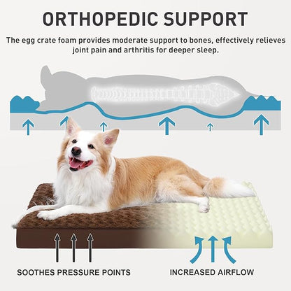 Dog Crate Bed Waterproof Jumbo Dog Beds for Extra Large Pets Rose Velvet Soft Fluffy Washable with Removable Cover & Anti-Slip Bottom, 47 x 29 Inch, Brown