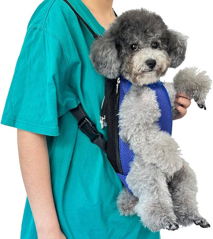 Pet Dog Carrier Backpack, Portable Breathable Mesh Chest Carrier, Polyester Woven Double Shoulder Pet Bag for Outdoor Adventures (SkyBlue, Medium)