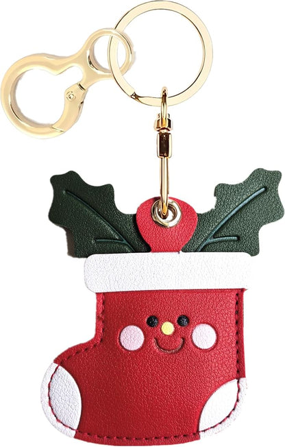 Leather Keychain Holder Case Compatible with AirTag,Cute Protective Cover with Keyring,Anti-Scratch Finder GPS Tracker Case for Wallet Keys,bag,pets,Backpack(Socks)