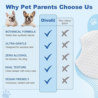Dog Wrinkle Wipes for Bulldogs & Skin Folds – Gentle Pet Cleaning Wipes for Dogs & Cats, Remove Dirt, Odor & Build-Up from Wrinkles, Tail Pockets & Paws – Alcohol-Free Plant-Based Formula