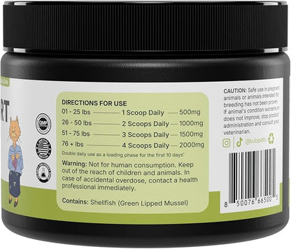 Joint Support with Green Lipped Mussel & Turmeric – Hip & Joint Supplement for Dogs & Cats, 175g (350 Servings) Kubi Pets
