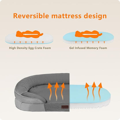 Dwanton Orthopedic Dog Bed for Medium Dogs with Gel Memory Foam, Waterproof Dog Sofa, Washable Pet Bed with Four Sided Bolster Cushion, Removable Cover & Non-Slip Bottom, 36", Medium Gray
