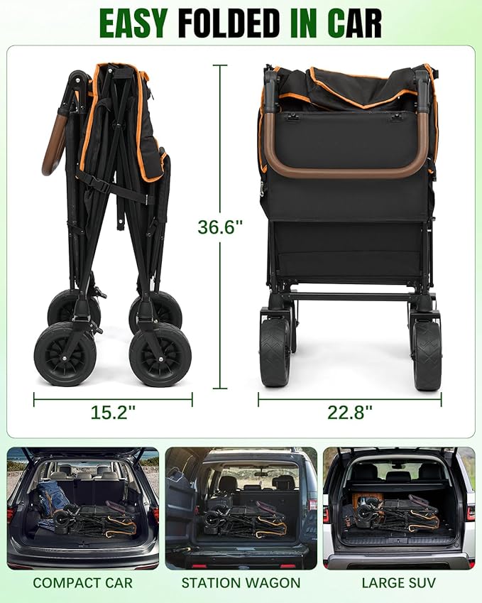 Snagle Paw Dog Wagon for Medium Large Dogs up to 200lbs | All Terrain Foldable Large Pet Stroller with Ramp & Tailgate (Extra Space), Dog Wagon Cart Adjustable Handle & One-Step Brake