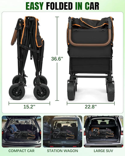Snagle Paw Dog Wagon for Medium Large Dogs up to 200lbs | All Terrain Foldable Large Pet Stroller with Ramp & Tailgate (Extra Space), Dog Wagon Cart Adjustable Handle & One-Step Brake