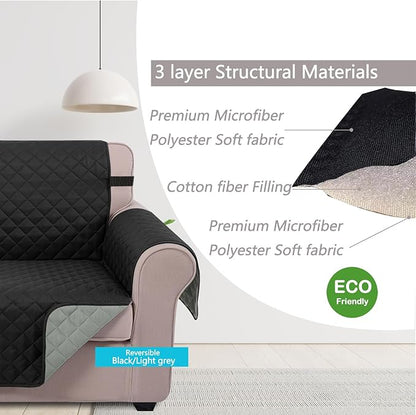 U-NICE HOME Reversible Sofa Cover Couch Cover for Dogs with Elastic Straps Water Resistant Furniture Protector for Pets Couch Cover for 3 Cushion Couch (Sofa, Black/Grey)