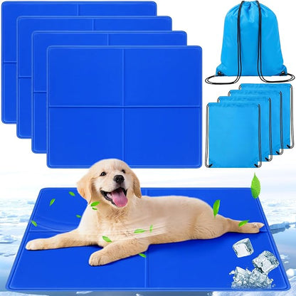 Drydiet 4 Pack Dog Cooling Mat - 13'' X 16'' Solid Gel Self Cooling Mat with Storage Bag Pressure Activated No Refrigeration or Electricity Needed Pet Pad for Dogs & Cats Kennels, Crates, Beds