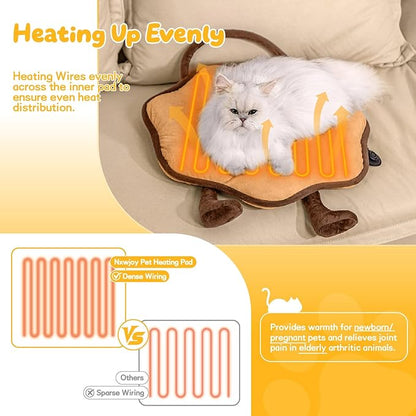 Cat Heating Pad for Indoor Cats Dogs Pressure-Activated Heated Cat Bed for Pets Warming Mat Electric Heated Pads with Removable Cover Adjustable Temp Sunflower Brown 22"X 22"