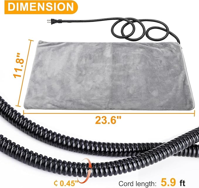 Texsens Cat Heating Pad - Heated Pet Bed Dog Mat with Chew Resistant Cord & Removable Soft Cover - Fits Outdoor Cat House (23.6" x 11.8")