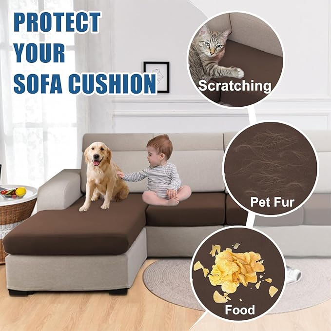 100% Waterproof Couch Cushion Covers Chair Seat Cover, Stretch Sofa Cushion Covers for Sectional Sofa, Reversible Furniture Protector Covers for Pets, Washable (Chair Cushion, Chocolate)