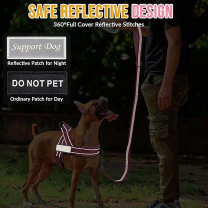Lukovee No Pull Dog Harness & Leash Set - Heavy Duty Dog Vest Harness with Soft Padded for Medium Large Dogs, Adjustable Reflective Tactical Pet Harness for Easy Walk and Training (S, PI)