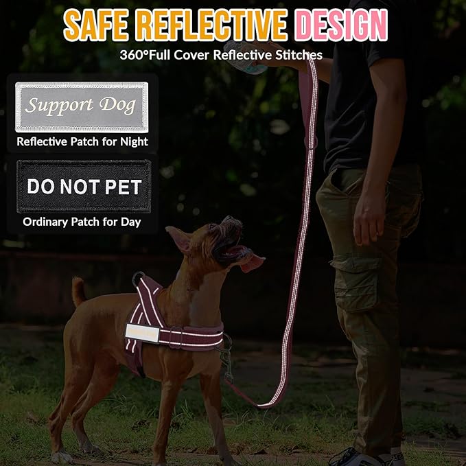 Lukovee No Pull Dog Harness & Leash Set - Heavy Duty Dog Vest Harness with Soft Padded for Medium Large Dogs, Adjustable Reflective Tactical Pet Harness for Easy Walk and Training (XL, PI)