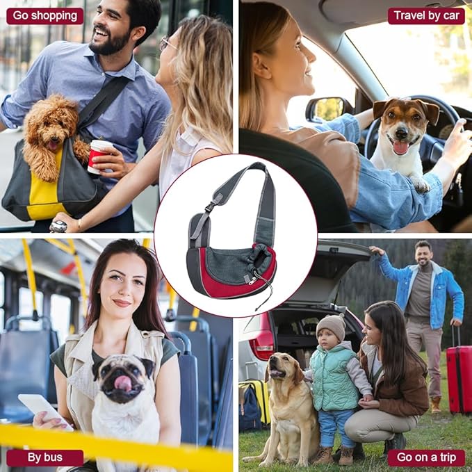 Pet Sling Carrier for Small Dogs & Cats, Hands-Free Drawstring Cat Travel Bag with Adjustable Strap, Soft Breathable Mesh Carring Holder with Safety Hook & Zipper, Suitable for Puppies, Kitten