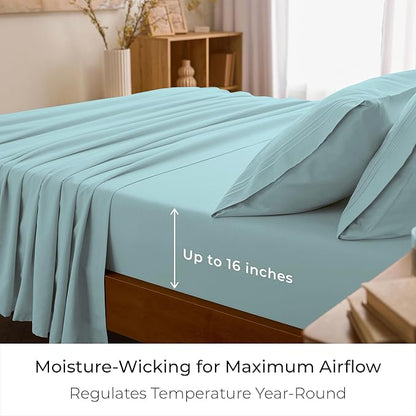 Mellanni Split King Sheet Set - 7-Piece Iconic Collection Bedding, (Including 4 Pillowcases), 16-Inch Deep Pocket, Easy Care, Extra Soft, Cooling Sheets, Brushed Microfiber - Aqua
