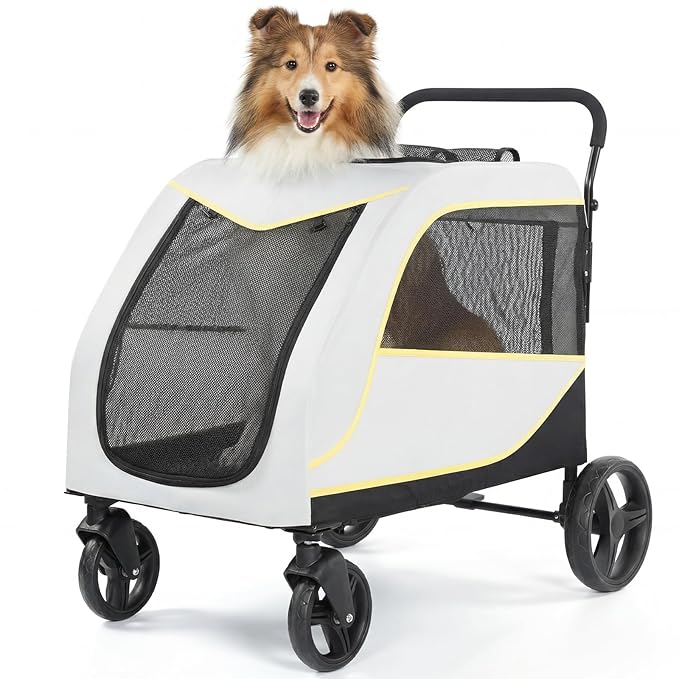 3.6x2.3x3.5Ft Dog Stroller for Large and Medium Dogs, Easy-Fold Dual Entry Pet Wagon with One-Foot Brake, All-Terrain Cart with Air Mesh for Senior Pets Up to 176 Lbs