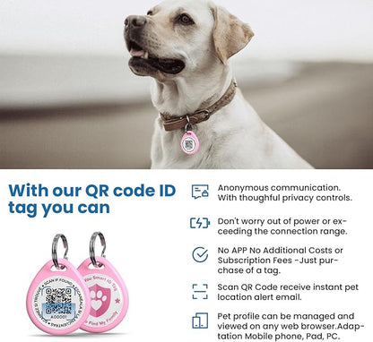 Dog Tags Personalized, QR Code Pet ID Tags for Dog Collar, Online Profile, Scan Location Alerts, Pink