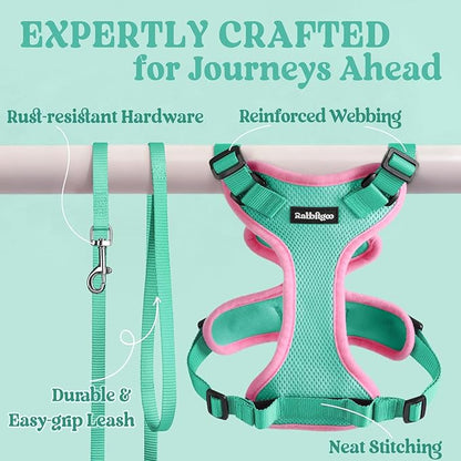 rabbitgoo Cat Harness and Leash for Walking, Escape Proof Soft Adjustable Vest Harnesses for Cats, Easy Control Breathable Reflective Strips Jacket, Green&Pink, XXS