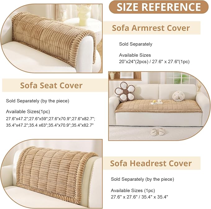 OstepDecor Washable Couch Cover for Dogs, Thick Pet Friendly Sofa Covers, Soft Couch Protector, Paw Cart Sofa Slipcovers, Cushion Protector for Leather, Sectional, Loveseat (27.6" x 27.6", Khaki)