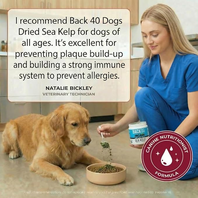 Organic Kelp Powder for Dogs, Dried Sea Kelp Supplement for Thyroid Function, Dental Health, Immune Support, Digestion, Skin & Coat - Iodine Rich - Multivitamin for Cats & Dogs - Made in USA