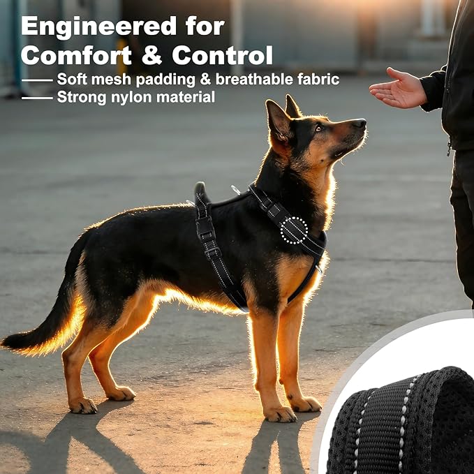 No Pull Dog Harness with Handle, Soft Mesh Padded Adjustable for Small Medium Large Dogs | Reflective Easy Walk Harness with Front Clip for Training, Running & Outdoor (Black, XS)
