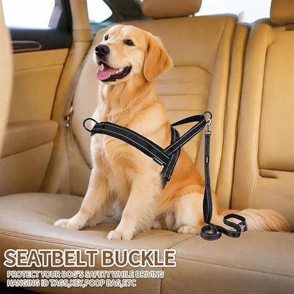 No Pull Dog Harness and Leash Set-Reflective Vest with Handle&5FT Dog Leash with Car Seatbelt Clip,Breathable Mesh&Quick Fit Dog Harness Easy for Medium Large Dogs Training Walking (Black,L)