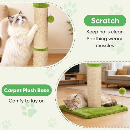 XiaZ Cat Scratching Post 34'' Tall, Cat Tower Scratcher Extra Wide 15.8" Stable Base with 4 Non-Slip Pads, 2 Toy Balls, Natural Sisal & Plush Fabric for Small Medium Large Cats (Green, 4.5in)