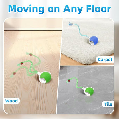 Interactive Cat Toys for Indoor Cats, Automatic Kitten Toys for Bored Indoor Adult Cats, Smart Kitten Rolling Ball Moving Balls Toy, Rechargeable Dog Cat Ball for Enrichment Exercise (Green+Blue)