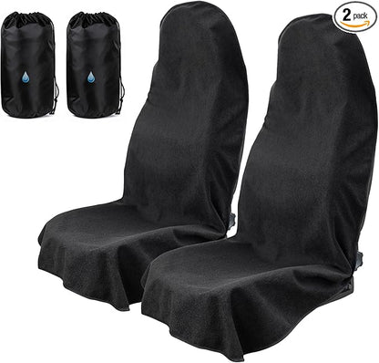 Eco-Friendly Towel Car Seat Cover for Sweat Protection, GRS Certified Recycled Microfiber Absorbent Front Seat Protector, Non-Slip Washable Universal Fit for Sedans SUV Minivans(2 Pack,Black)