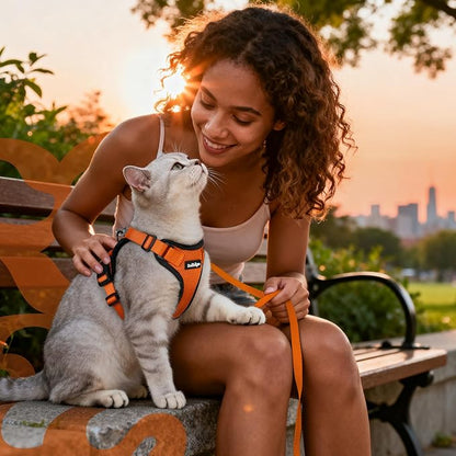 rabbitgoo Cat Harness and Leash for Walking, Escape Proof Soft Adjustable Vest Harnesses for Cats, Easy Control Breathable Reflective Strips Jacket, Orange, M