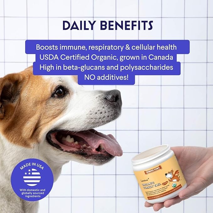 Wonder Paws Organic Turkey Tail Mushroom for Dogs – Powerful Turkey Tail for Dogs Mushroom Powder for Immunity, Respiratory, Digestion & Cellular Health–with Beta Glucans & Polysaccharides (120 g)