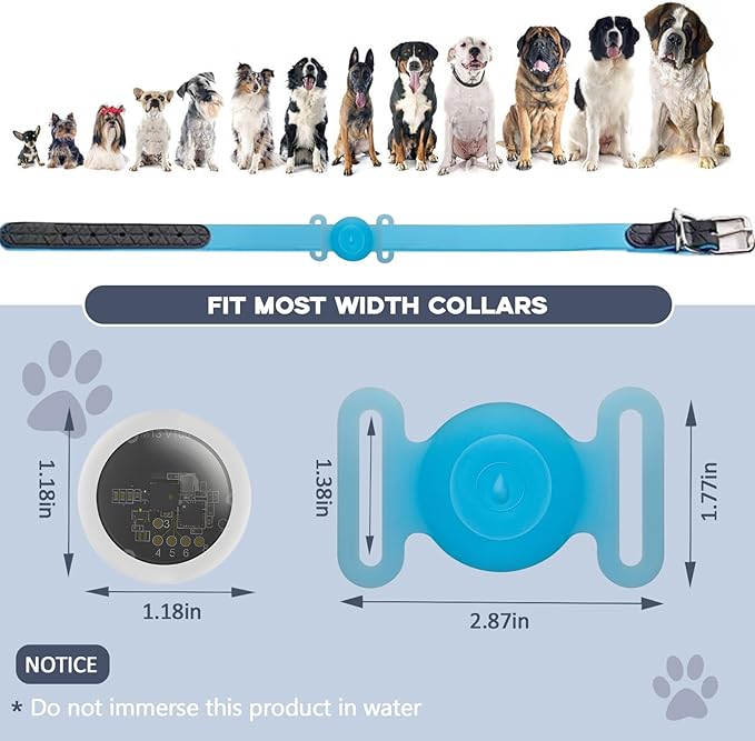 GPS Tracker for Dogs, Mini GPS Pet Tracker with Silicone Cover, IPX8 Waterproof GPS Tracker for Kids,No Monthly Fee,Work with Apple Find My(iOS Only),Dog Tracker Finder Tracker Pets-YGBlue-4
