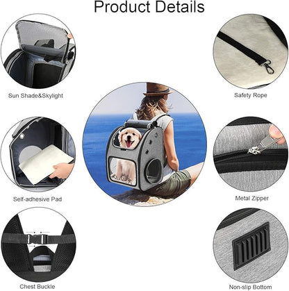 Expandable Pet Carrier Backpack for Cats, Dogs and Small Animals, Portable Pet Travel Carrier, Super Ventilated Design, Airline Approved, Ideal for Traveling/Hiking/Camping