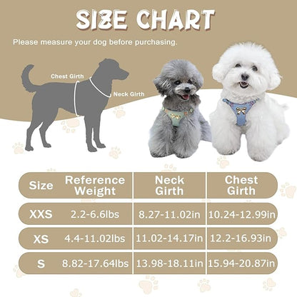 No Pull Dog Harness and Leash Set for Small Sized Dog Training Puppy Harnesses with Multifunction Dog Leash Soft Adjustable Denim No Choke Escape Proof Pet Harness for Small and Medium Dog (Brown XXS)