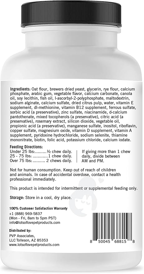 Dog Multivitamin Chewable - LotsOfLove Daily Multi Dog Chews (60 Count) - Dog Multi Vitamin & Supplement Chews for Small, Medium & Large Dogs