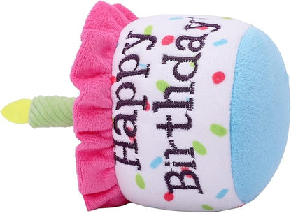 Happy Birthday Cake Catnip Toys, Birthday Cake Shaped Chew Toys for Kitten Funny Cats Gifts Plush Cat Birthday Party Toys, Pink