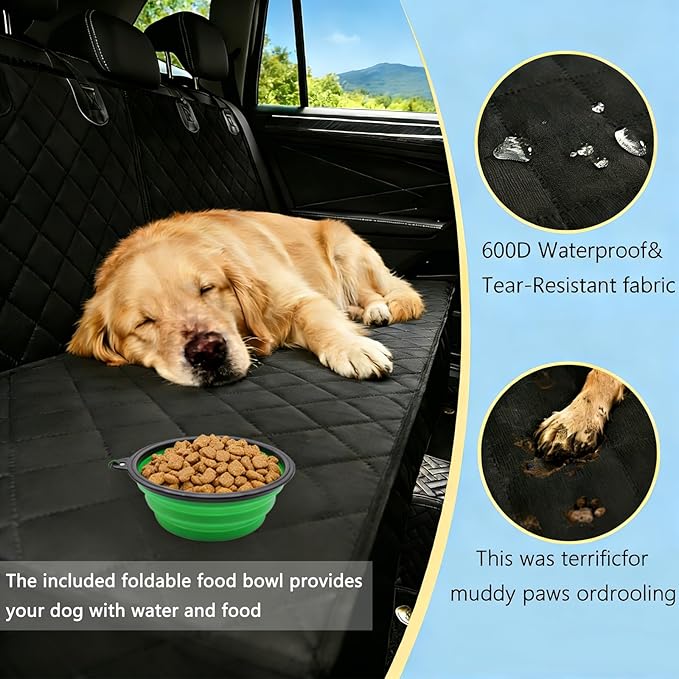 SNZ Dog Car Seat Cover for Back Seat - Waterproof Pet Seat Protector with Non-Slip Bottom, Scratch-Resistant Heavy Duty 600D Oxford, Machine Washable for SUV Trucks Sedan (Black, 4-Piece Set)