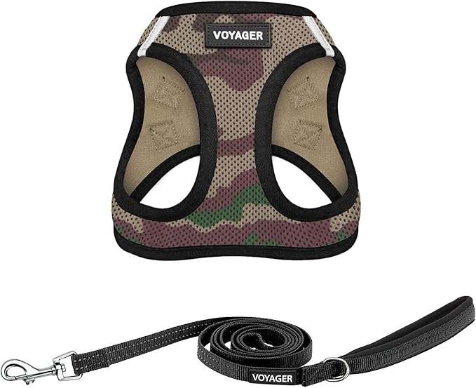 Best Pet Supplies Voyager Step-in Air All Weather Mesh Harness and Reflective Dog 5ft Leash Combo with Neoprene Handle, for Small, Medium and Large Breed Puppies - Set (Army Base), Large