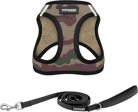 Best Pet Supplies Voyager Step-in Air All Weather Mesh Harness and Reflective Dog 5ft Leash Combo with Neoprene Handle, for Small, Medium and Large Breed Puppies - Set (Army Base), Large