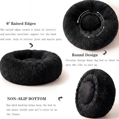 nononfish Puppy Beds for Small Dogs Washable 19" Black Calming and Anxiety Pet Beds Fluffy and Plush Durable Small Dog Bed