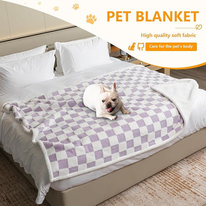 Waterproof Pet Blanket,Dog Bed Covers Couch Sofa Stylish Jacquard Pets Throw Blankets for Puppy Cats Washable Reversible Furniture Protection Covers (Purple Check,L)
