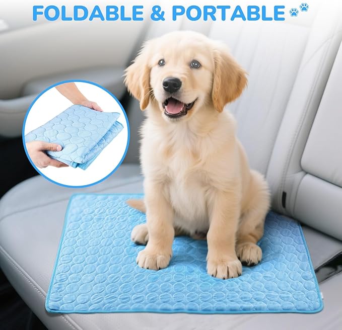TerraKin Cooling Mat for Dogs and Cats, 27.6" x 21.7" Soft Pet Cooling Pad with Ice Silk Fabric, Comfortable for Crate, Bed, Floor, Sofa(Large, Blue)