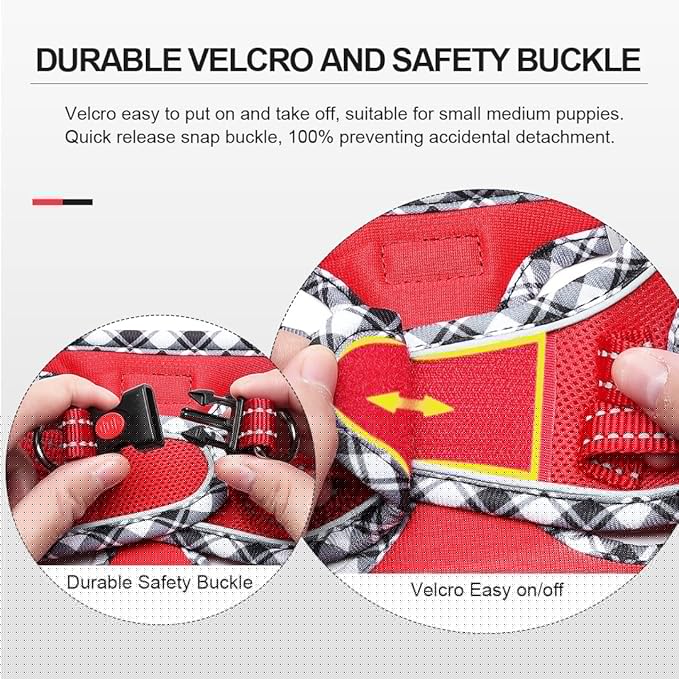 Mercano Soft Mesh Dog Harness and Leash Set, No-Chock Step-in Reflective Breathable Lightweight Easy Walk Vest Harnesses with Safety Buckle for Small Dogs, Cats (Red, XL)
