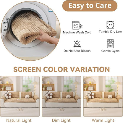OstepDecor Washable Couch Cover for Dogs, Thick Pet Friendly Sofa Covers, Soft Couch Protector, Paw Cart Sofa Slipcovers, Cushion Protector for Leather, Sectional, Loveseat (27.6" x 27.6", Khaki)