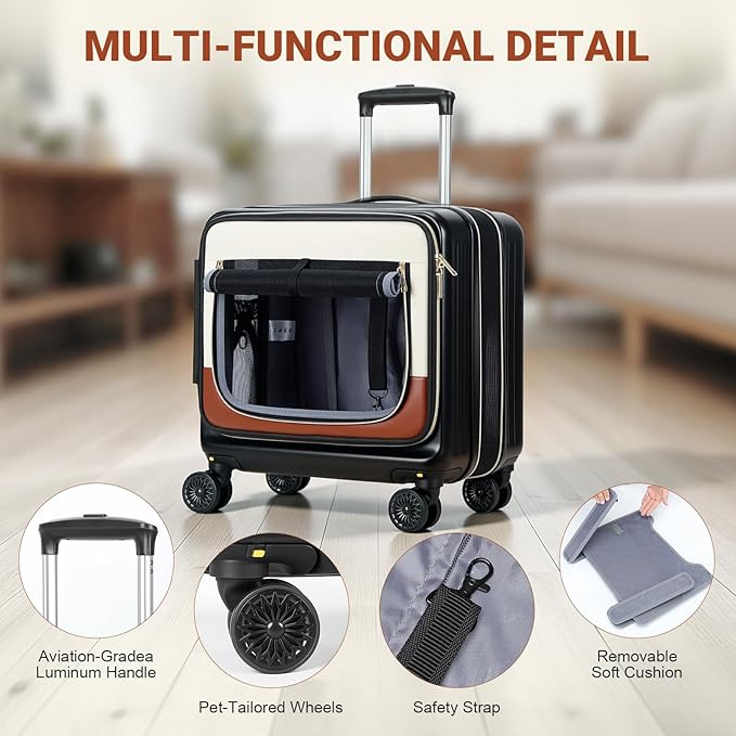 Lekereise Pet Carrier Rolling Dog Luggage with Expandable Design, 2-in-1 Small Cat Travel Bag for Pets & Owner's Suitcase, Hands-Free Maneuverable with Wheels & Telescopic Handle for Amtrak