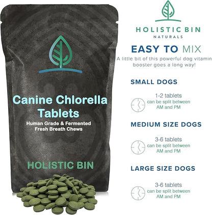 Holistic Bin Canine Fermented Chlorella Tablets | Plant-Based Supplements for Pets | Nutrient-Rich Dog Meal Toppers | Breath Freshener Treats Packed with Chlorophyll | Chlorella Tablets (100 Pieces)