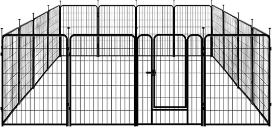 Amazon Basics Dog Playpen, 16 Panels Metal Fence with Door, Foldable for Indoor and Outdoor Use, Suitable for Small to Medium Sized Dogs, 36 Inch Height, Black